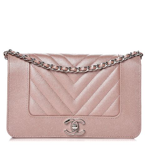 CHANEL Metallic Caviar Chevron Quilted Vintage Mademoiselle 